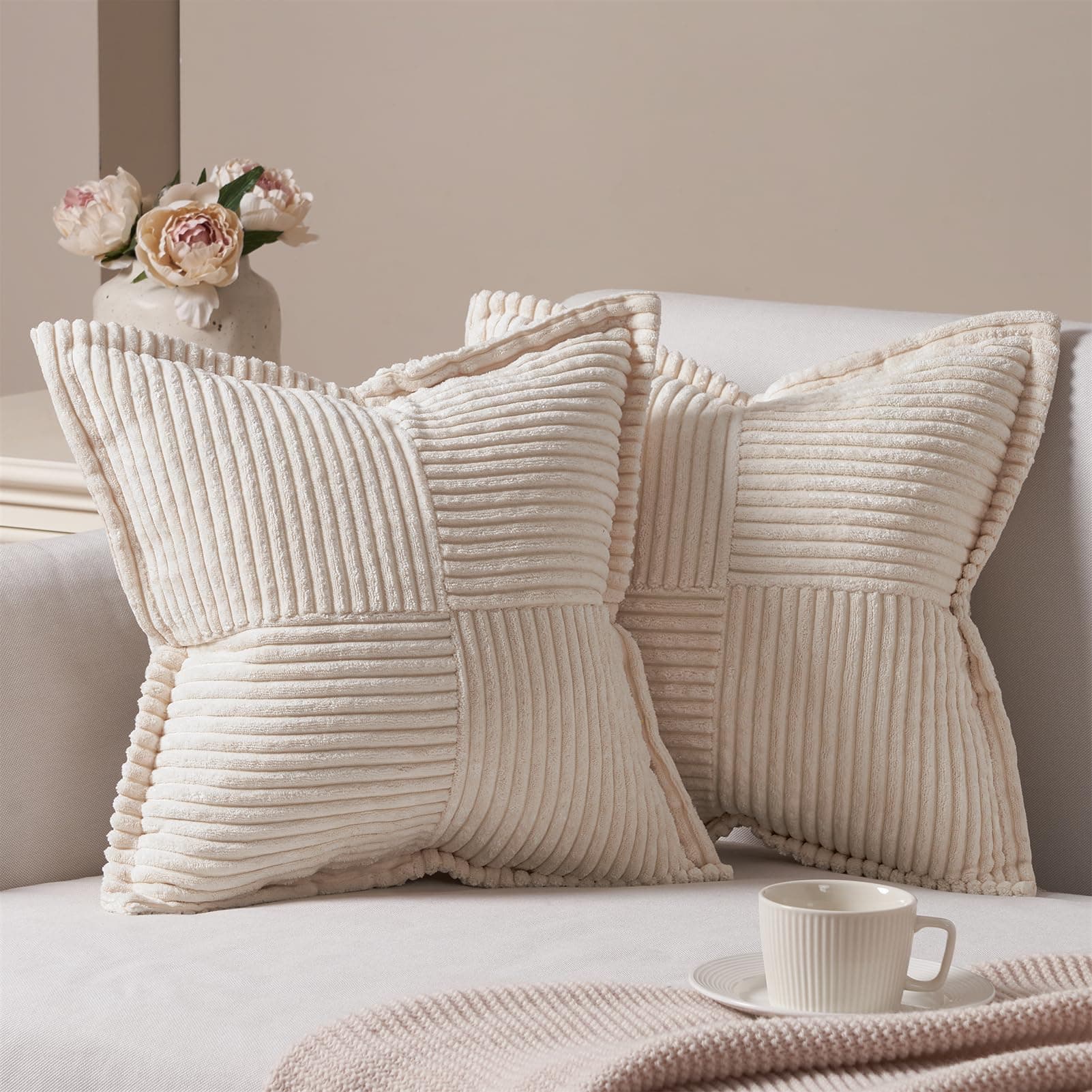 🌟 Topfinel 2er Set Kissenbezug 40x40 beige Kordsamt 💫
