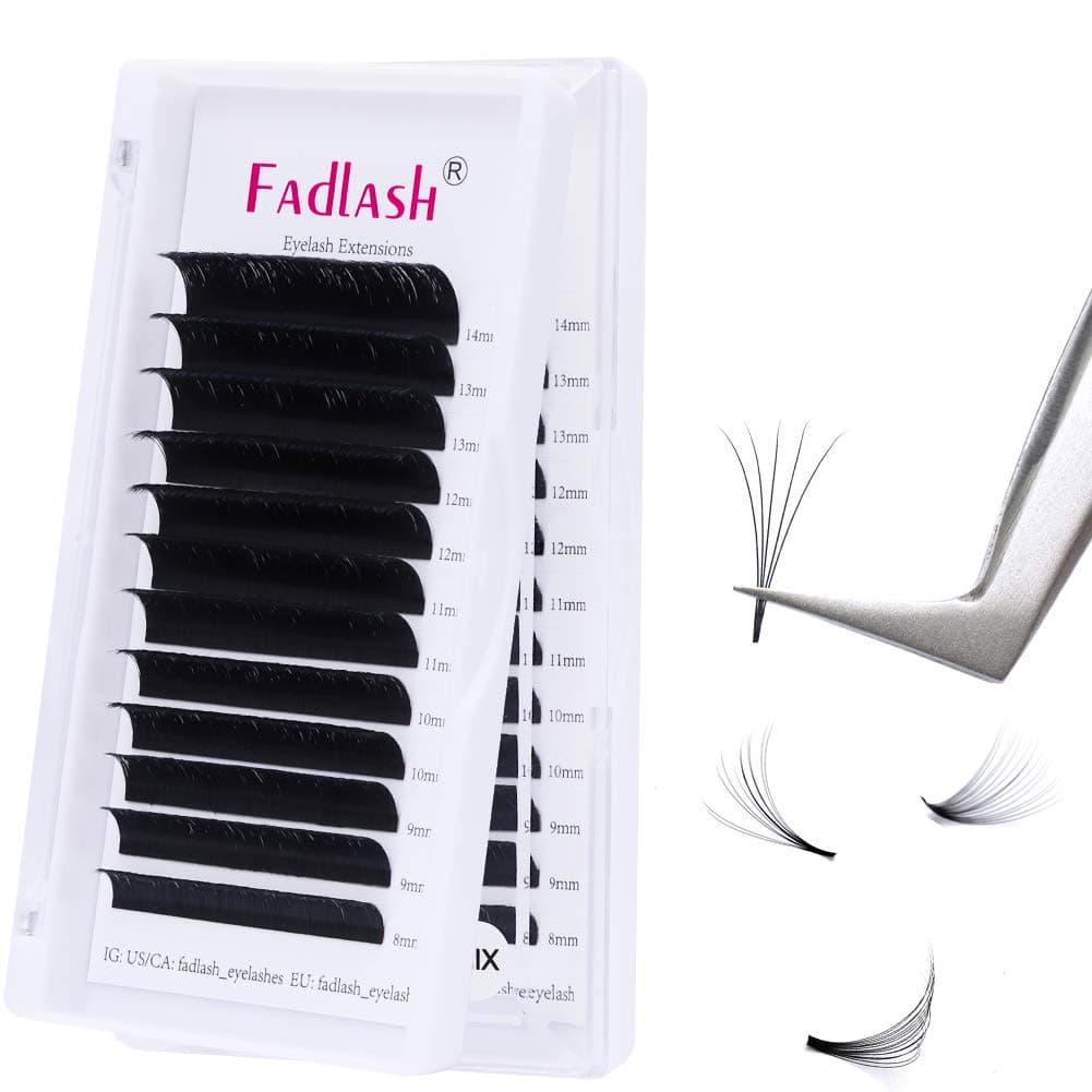 Selbstfächernde Volumen Wimpern Easy Fan Lashes für Wimpernverlängerung 12 Rhein Volumen Technik Wimpernextensions Seiden Wimpernverlängerung(0.07mm-CC-mix8-14) 8-14 mm 0.07-CC