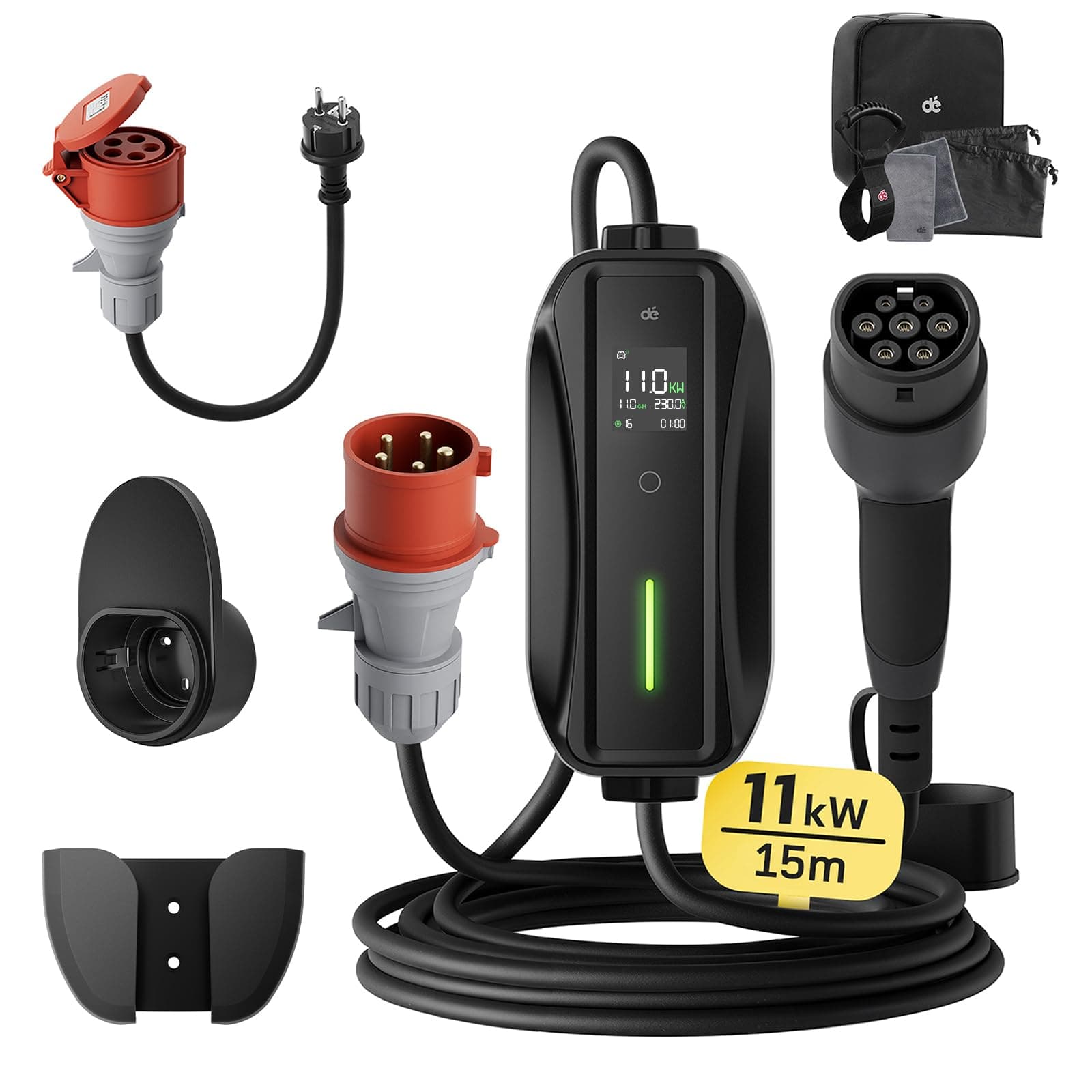 Mobile Wallbox/Ladestation 11kW [3-phasig|15m|6-16A] mit Einstellbarer Ladeleistung Angebot bei HelloDeals