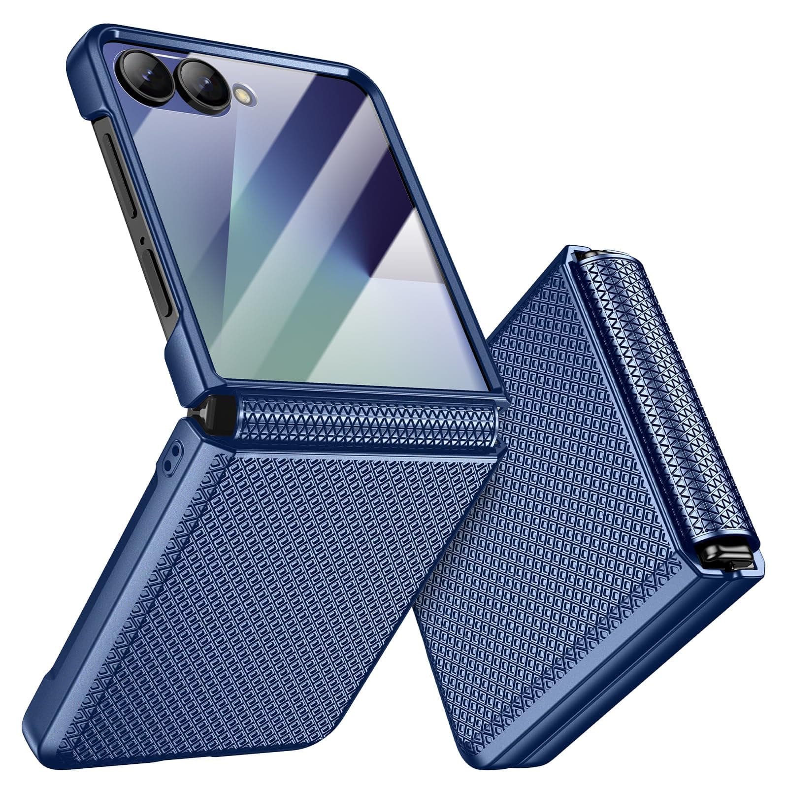 📱🔒 Doeshine für Samsung Galaxy Z Flip 7 Hülle mit Scharnierschutz & Displayschutzfolie, Rutschfester Textur, Mint Blau