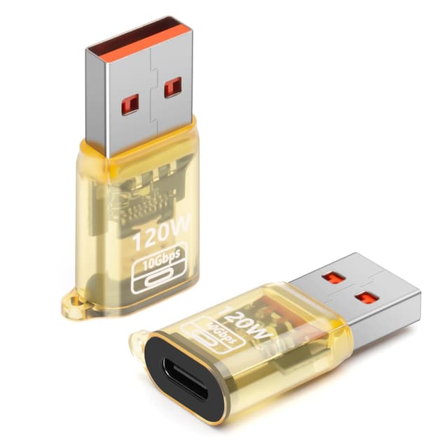 🔌 BORLTER CLAMP USB zu USB C Adapter 120w, OTG Adapter USB 3.2 Buchse zu Stecker für Laptop, MacBook, U Disk, Festplatte 2er-Pack, Gelb Yellow 🔌