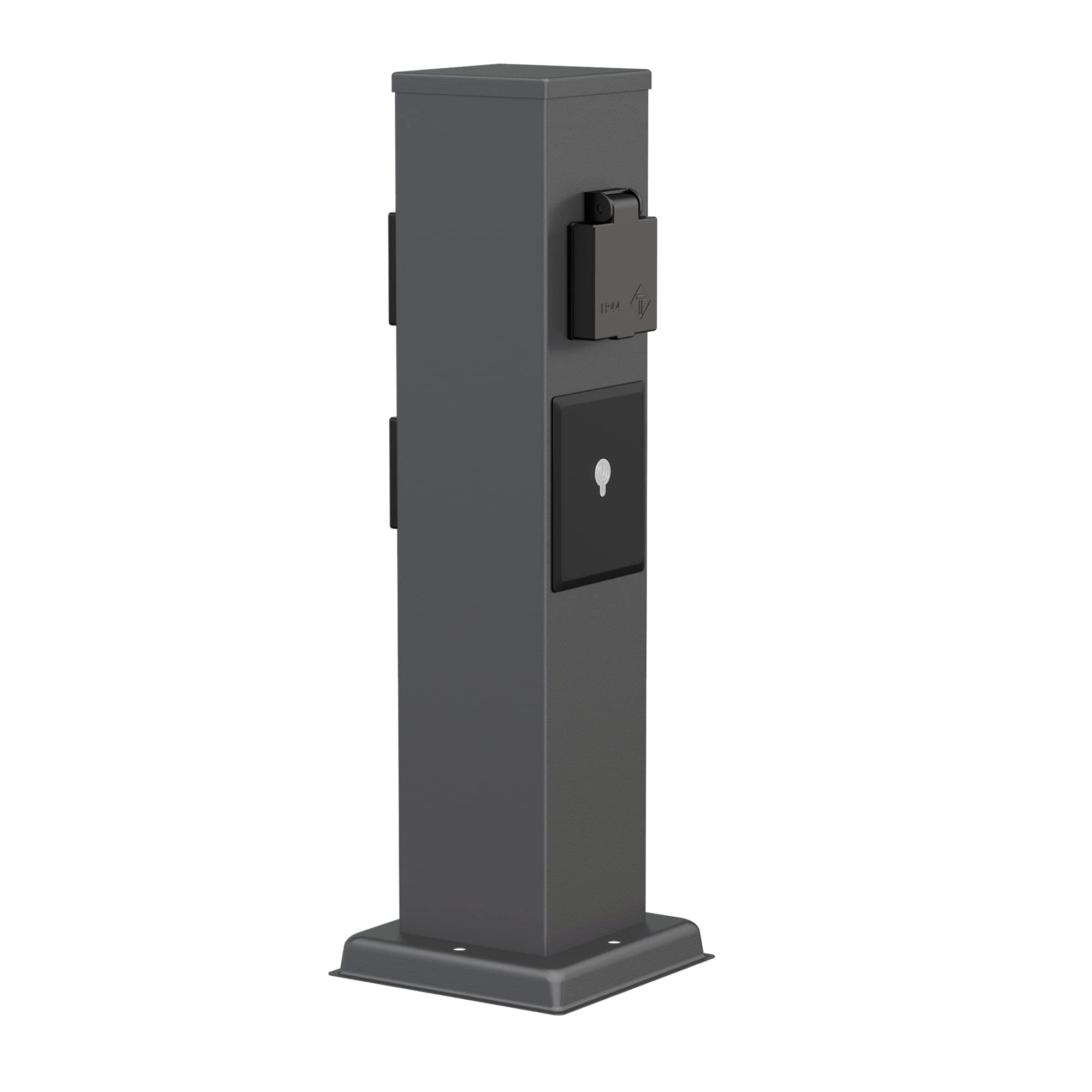🌿 LEDscom.de Garten Steckdosensäule Polly für außen, IP44, Smart Home, WLAN, Alexa, 3-Fach, Edelstahl, anthrazit, eckig, 40 cm 1 Stück (1er Pack) Anthrazit