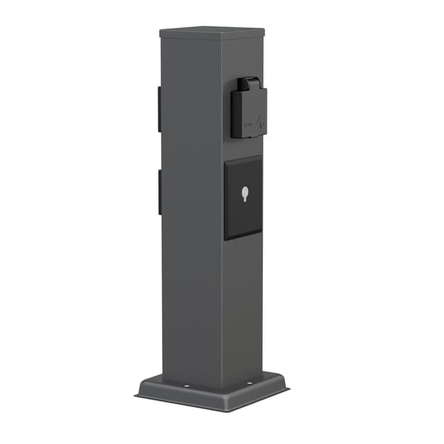 🌿 LEDscom.de Garten Steckdosensäule Polly für außen, IP44, Smart Home, WLAN, Alexa, 3-Fach, Edelstahl, anthrazit, eckig, 40 cm 1 Stück (1er Pack) Anthrazit