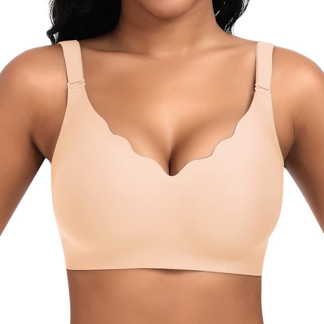 🌟 Jiuday BH Damen ohne Bügel - Nahtloser Push Up BH - Beige L 🌟