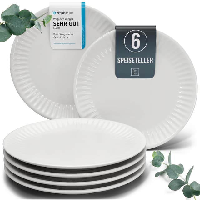 🍽️ Steingut Teller Groß 6 Personen Hygge TESTSIEGER | Traumhaftes Skandinavisches Steingut Speiseteller Set
