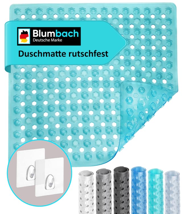 Blumbach® Duschmatte rutschfest 53x53cm - 💦 BPA-frei & Antirutsch - Türkis