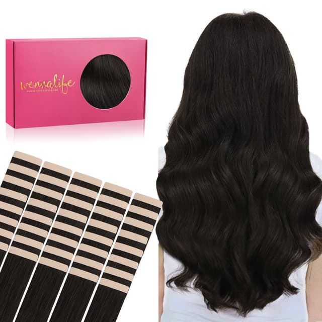WENNALIFE Tape Extensions Echthaar, 40pcs 100g 55cm 22 Zoll Dunkel Braun Haarverlängerung 🌟