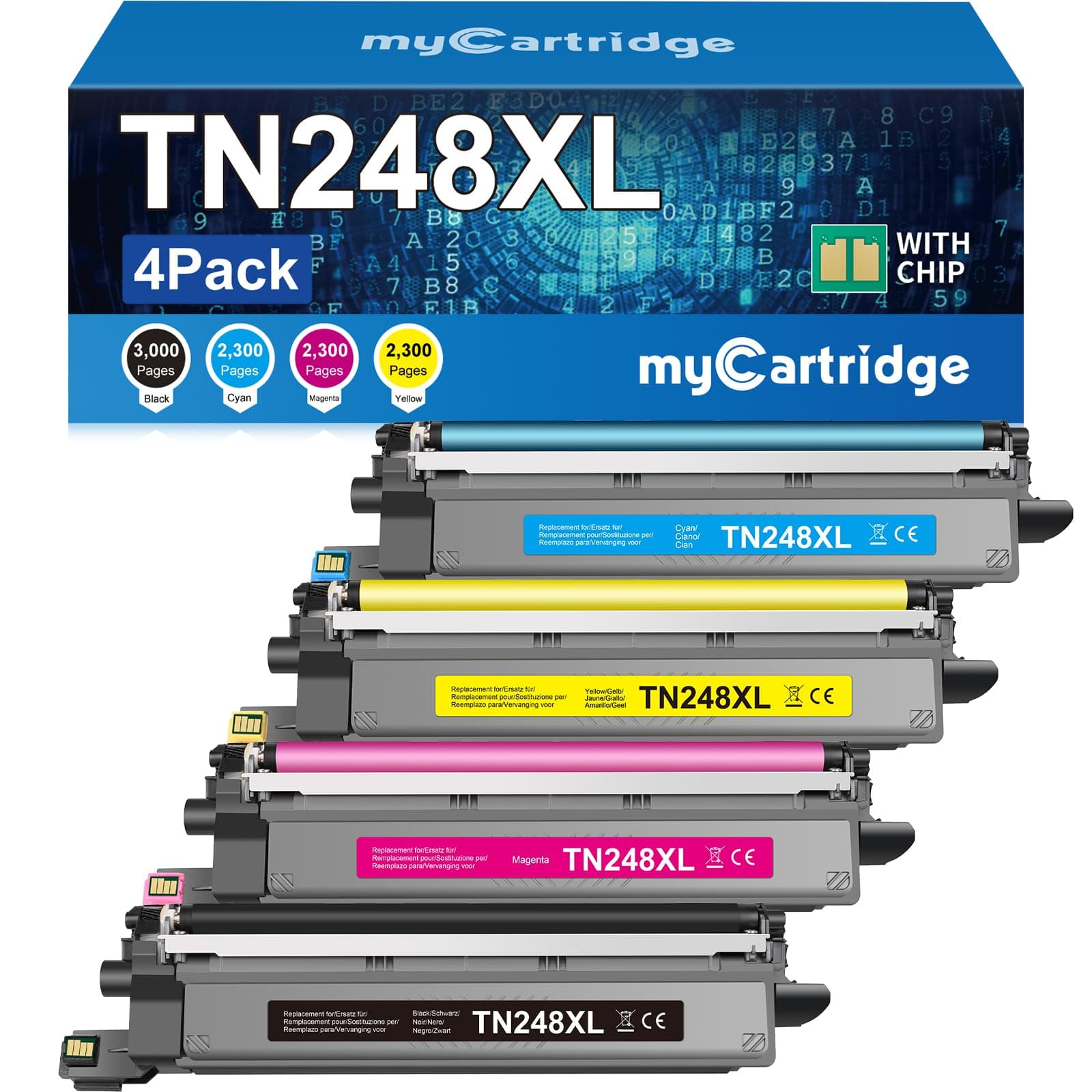 MYCARTRIDGE TN248XL Kompatibel für Brother TN248XL TN 248 für Brother MFC-L3760CDW Toner Brother DCP-L3560CDW Toner Brother MFC-L3740CDW TN248 TN-248CMYK TN-248VAL 4-Pack TN248XL Schwarz/Cyan/Magenta/Gelb 🖨️
