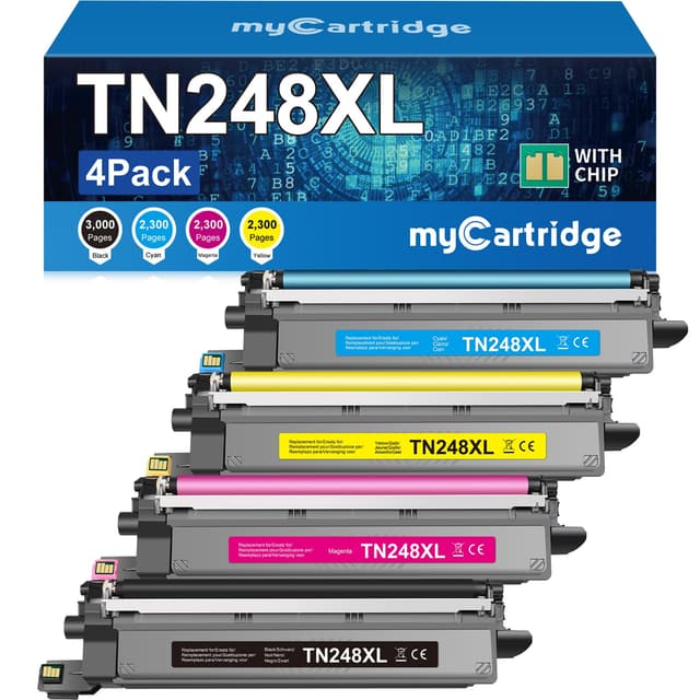 MYCARTRIDGE TN248XL Kompatibel für Brother TN248XL TN 248 für Brother MFC-L3760CDW Toner Brother DCP-L3560CDW Toner Brother MFC-L3740CDW TN248 TN-248CMYK TN-248VAL 4-Pack TN248XL Schwarz/Cyan/Magenta/Gelb 🖨️