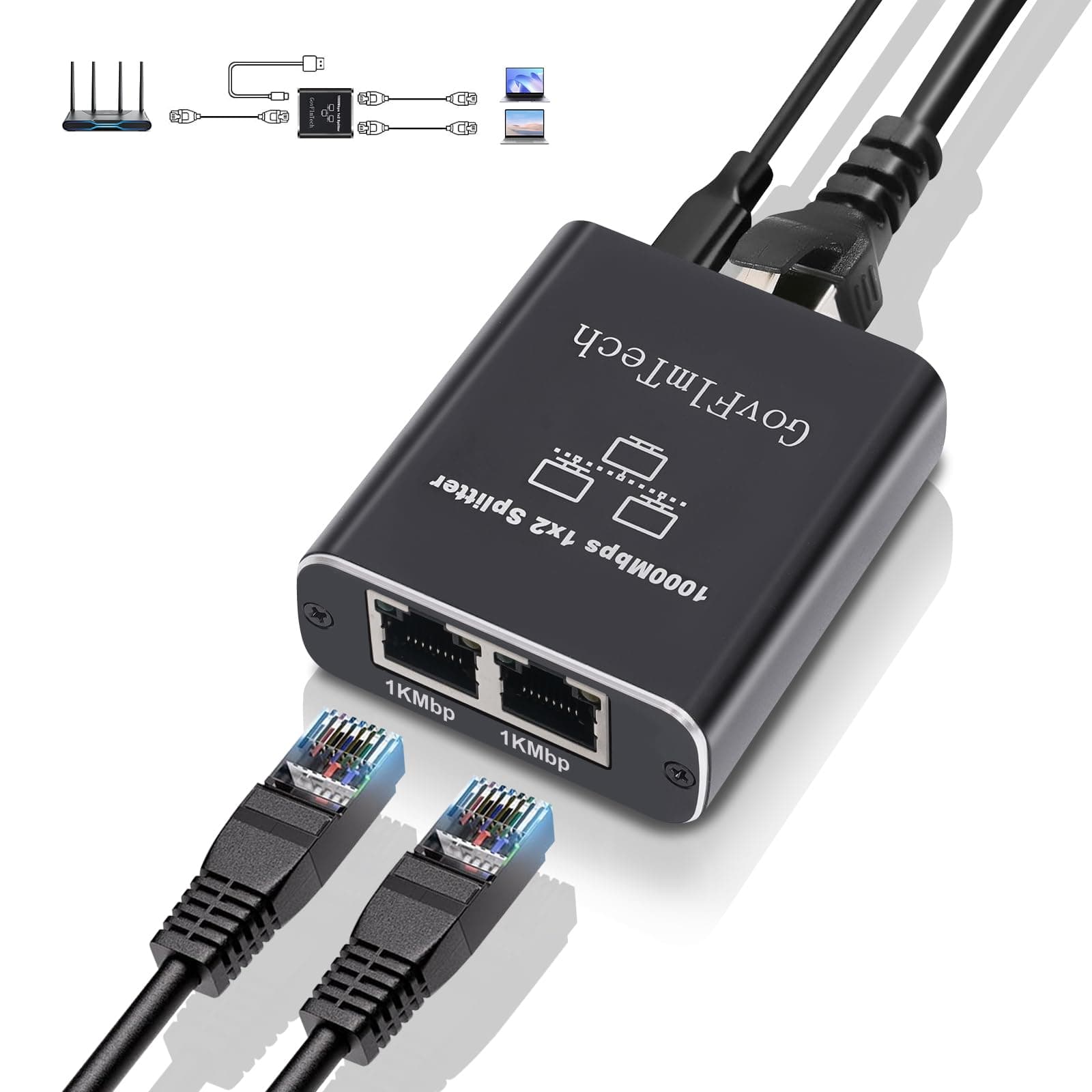 🔥 Super Angebot! LAN Switch 2 Port & LAN Splitter 1 auf 2 1000Mbps mit USB C Netzkabel