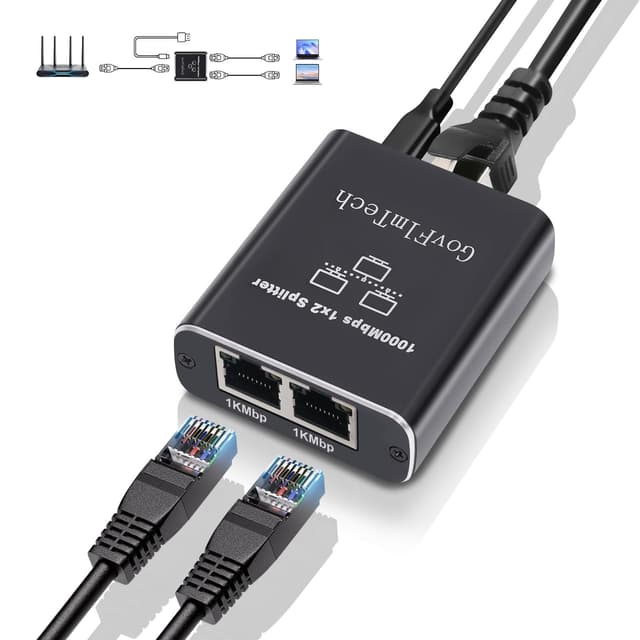 🔥 Super Angebot! LAN Switch 2 Port & LAN Splitter 1 auf 2 1000Mbps mit USB C Netzkabel