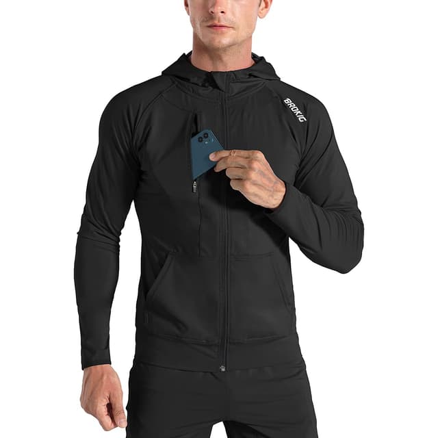BROKIG Leichte Hoodie Herren - Schnelltrocknende Laufjacke mit 🏃‍♂️ Atmungsaktives Kapuzenpullover 🌬️👕