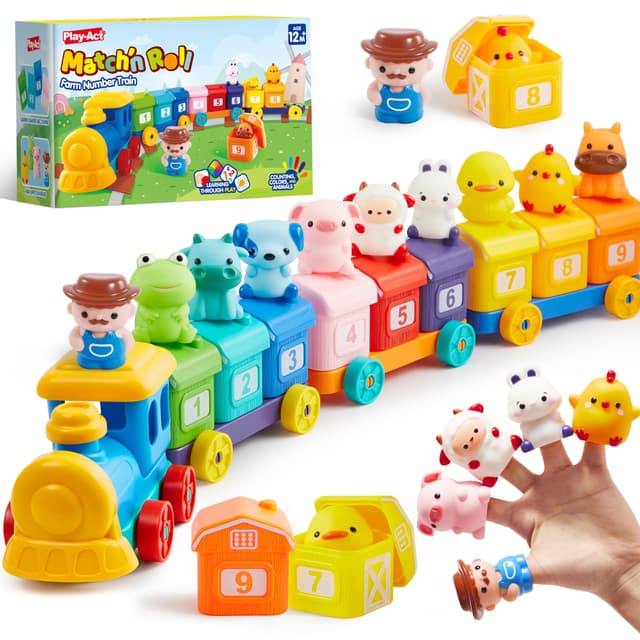 🎨🚂 Play-Act Montessori Baby Spielzeug: Lernbauernhofzug zum Zählen und Sortieren