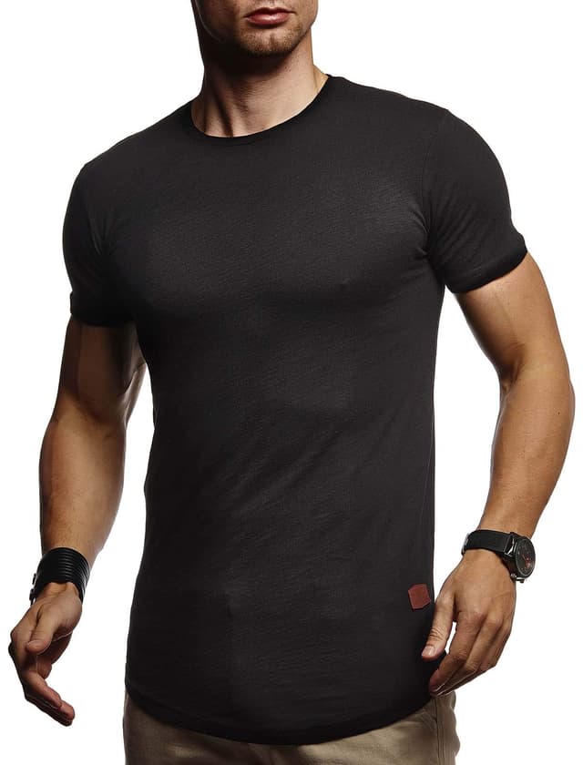 👕 Leif Nelson T-Shirt Herren Sommer Rundhals-Ausschnitt, Regular Fit 100% Baumwolle, Basic Männer Shirt, Casual Mens Shirt, M Schwarz