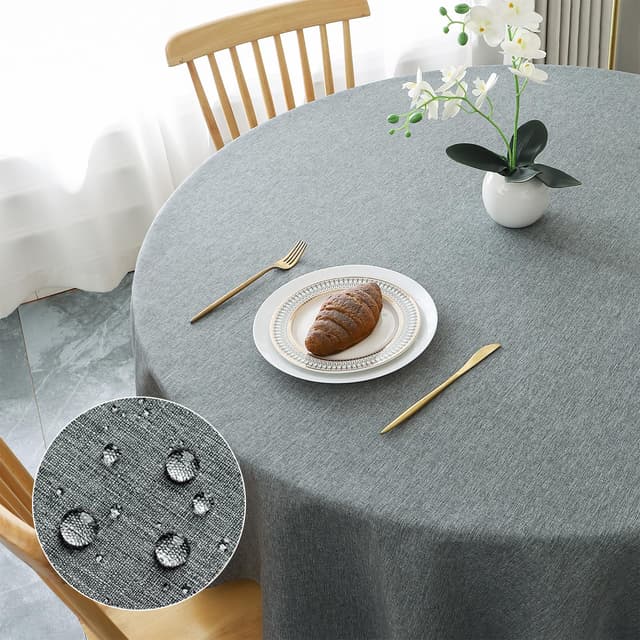 AooHome Tischdecke Rund Φ160cm, Grau Leinen-Optik Tischdecken Abwaschbar Tischtuch
