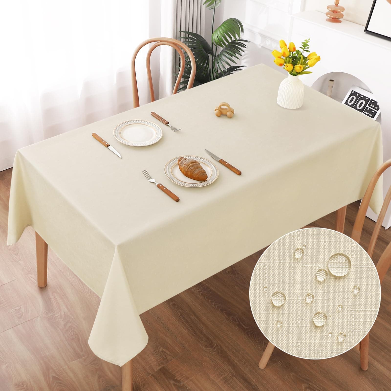 AooHome Tischdecke Abwaschbar, Beige Tischdecken 130x160cm Leinen-Optik 🌿