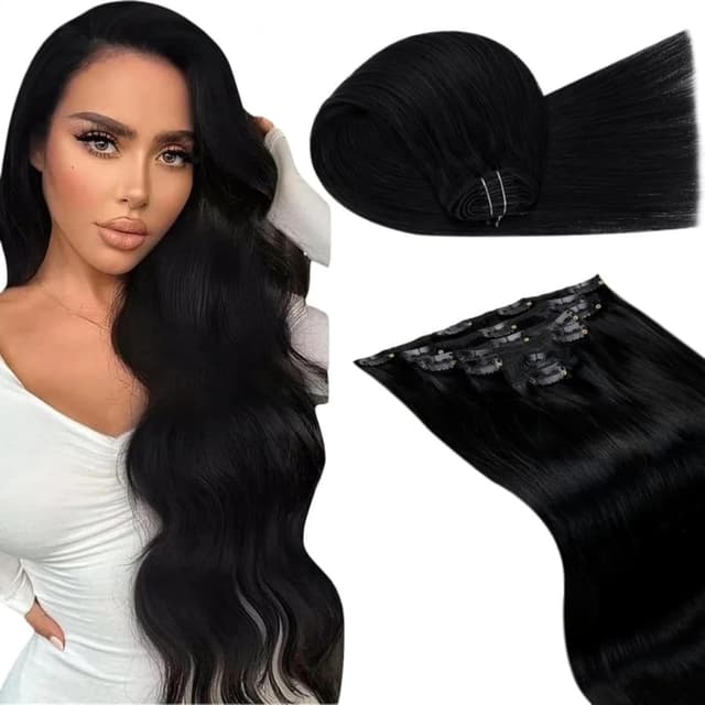 LaaVoo Clip in Extensions Echthaar 55cm Schwarz 💇‍♀️🖤