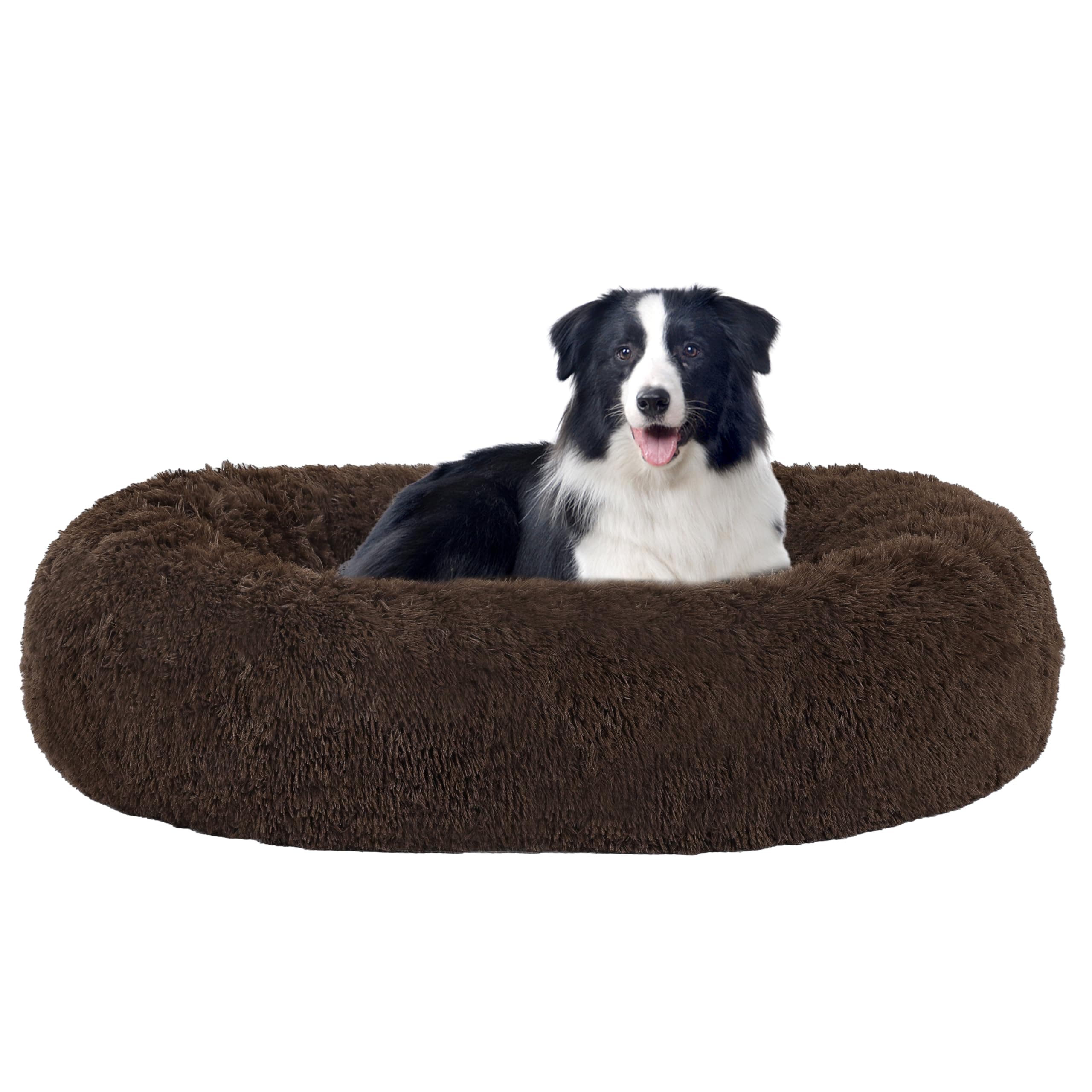 🐶🛏️ HMTOPE Orthopädisches Hundebett rund Hundekissen Hundesofa Katzenbett Donut Kuscheliges Hundekorb Waschbar 90cm Ø Braun