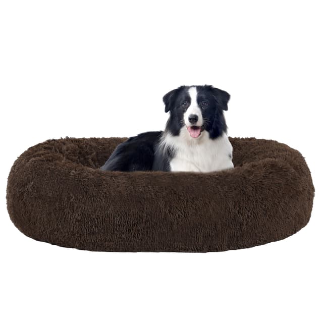 🐶🛏️ HMTOPE Orthopädisches Hundebett rund Hundekissen Hundesofa Katzenbett Donut Kuscheliges Hundekorb Waschbar 90cm Ø Braun