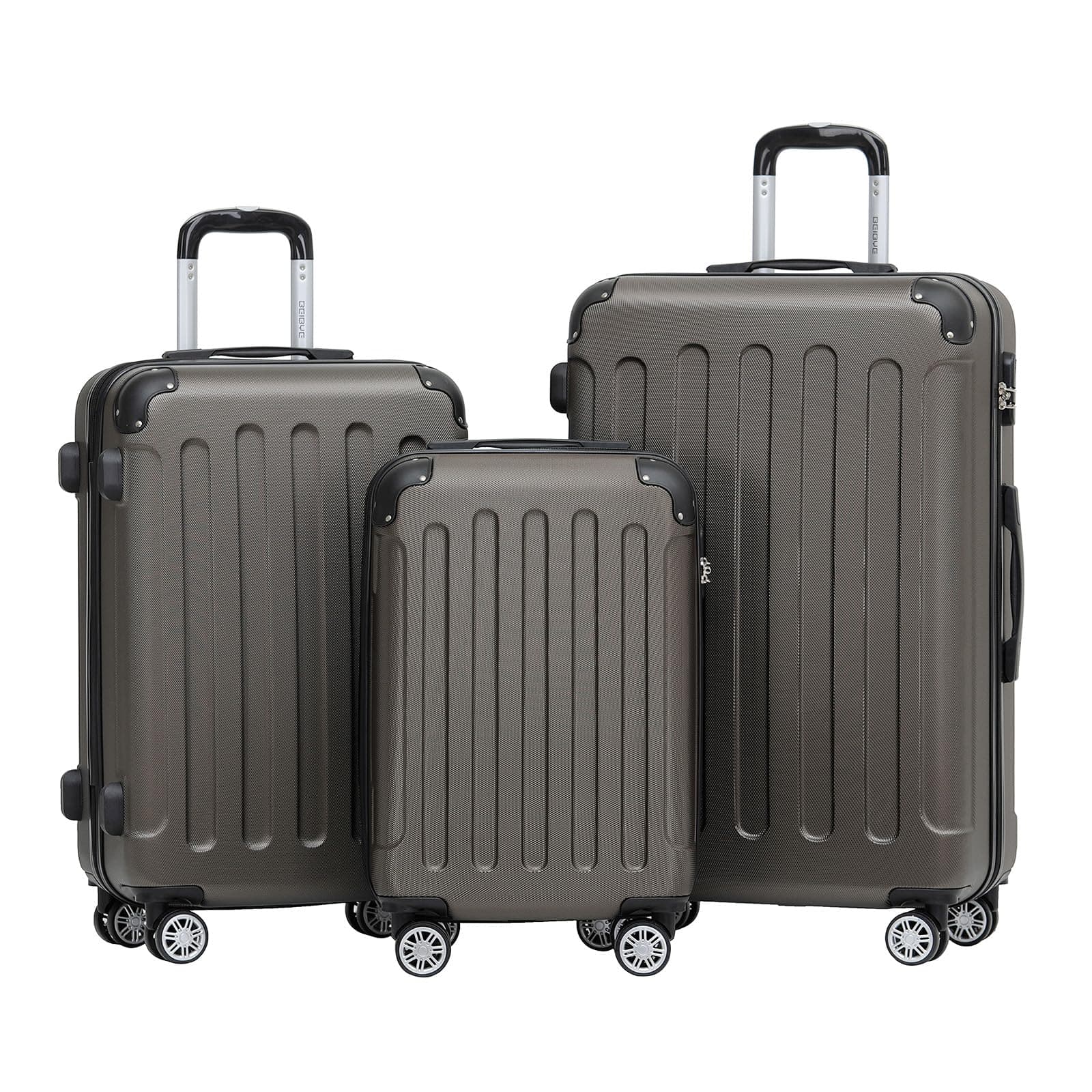🧳 BEIBYE Hartschalen-Koffer Trolley Rollkoffer Reisekoffer Handgepäck 4 Rollen (M-L-XL-Set) (Coffee, Set) ☕️