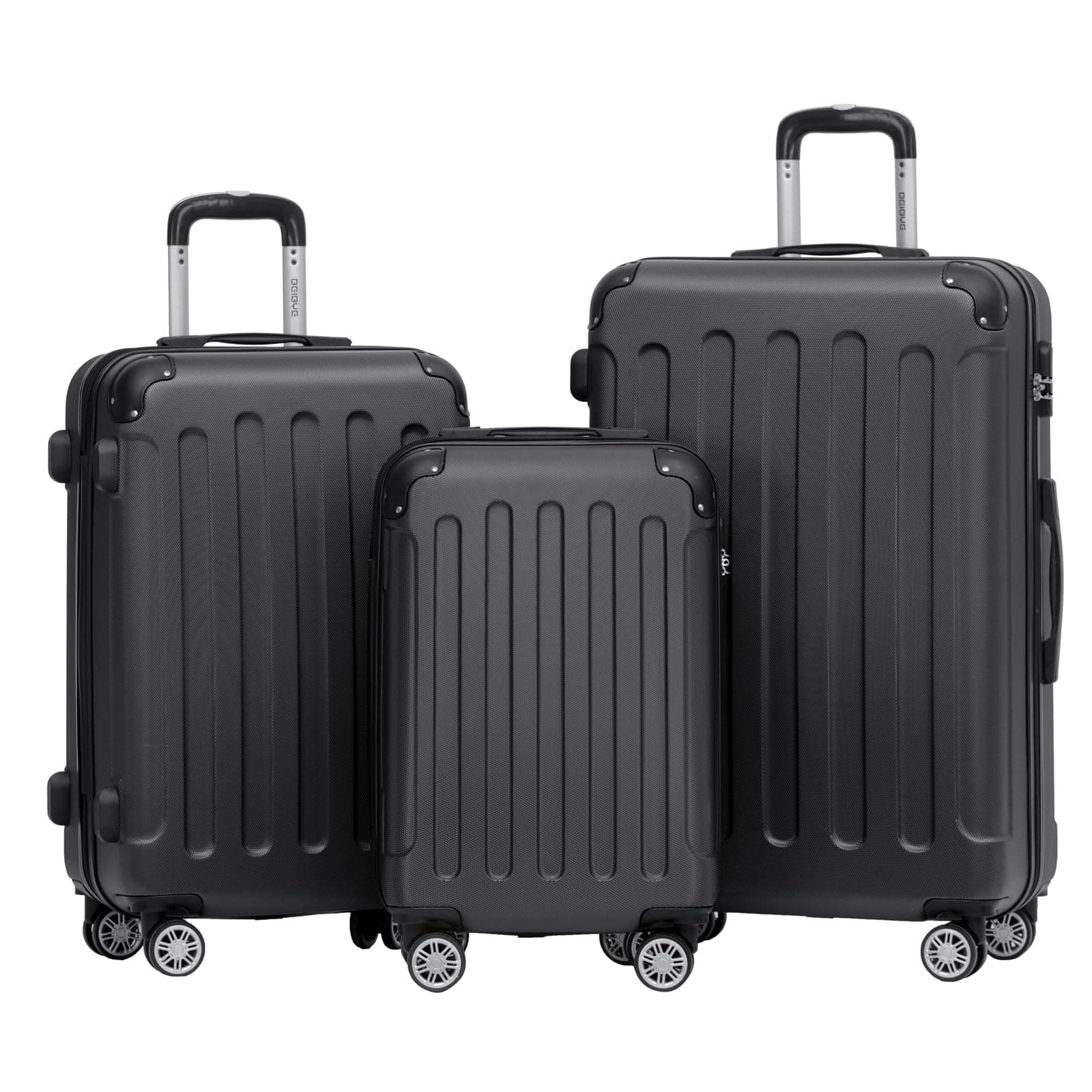 🧳 BEIBYE Hartschalen-Koffer Trolley Rollkoffer Reisekoffer Handgepäck 4 Rollen (M-L-XL-Set) (Schwarz, Set) Schwarz Set 🧳