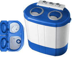 Steinborg Mini Waschmaschine mit Schleuder 🌀 | 2 Kammern | Waschautomat bis 3 KG | Schleuderkammer bis 1 Kg | Reisewaschmaschine | Miniwaschmaschine | Camping Mobile Toploader, Grau/ Weiß