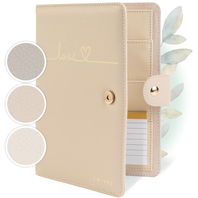 TWIVEE - Mutterpasshülle (Love) - Organizer mit Magnetverschluss - Deutscher Mutterpass - Mutter-Kind-Pass - Inkl. Notizblock und 8 Fächern ivory - gold