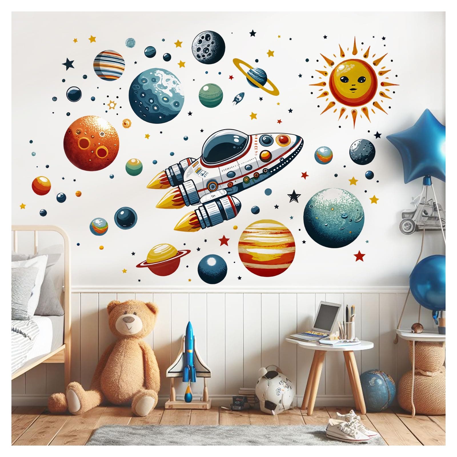 🚀 Little Deco Wandsticker Weltall Planeten Weltraum Raumschiff Wandtattoo Sterne 🌟 Baby Kinderzimmer Deko Wanddeko DL5042-03 Large