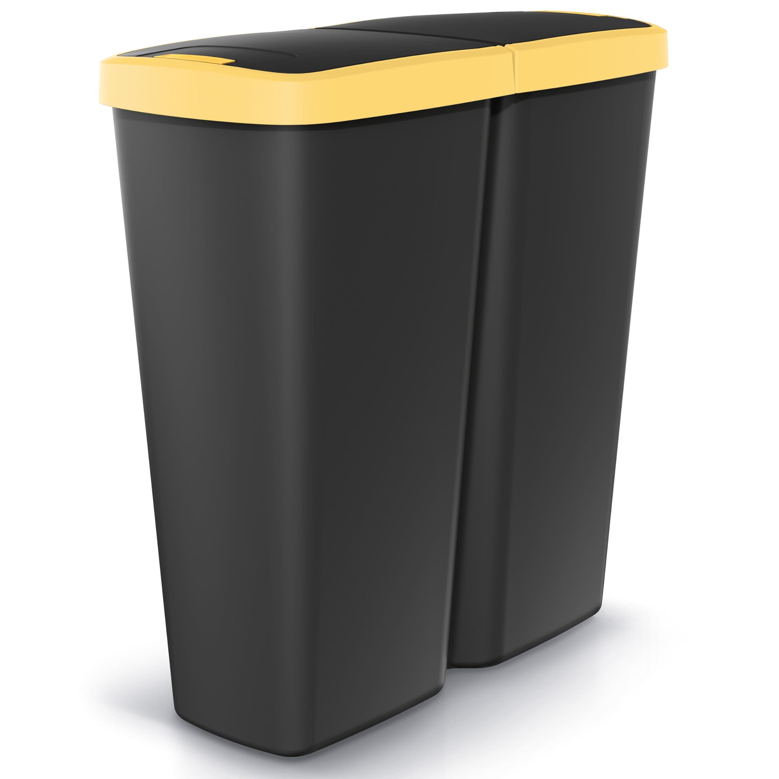 🗑️ Monzana® Mülleimer Küche 50L 2 Fächer mit Deckel Druckknopf Abfalleimer Recycling Schwarz Gelb 🌿