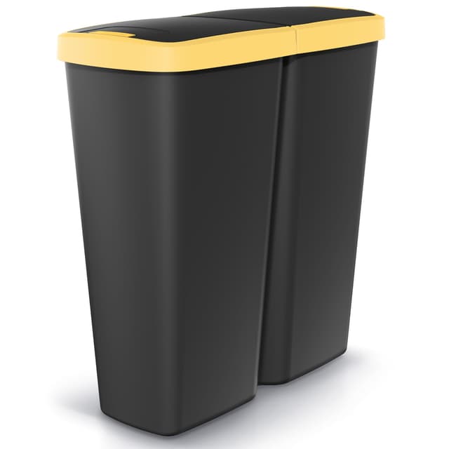 🗑️ Monzana® Mülleimer Küche 50L 2 Fächer mit Deckel Druckknopf Abfalleimer Recycling Schwarz Gelb 🌿