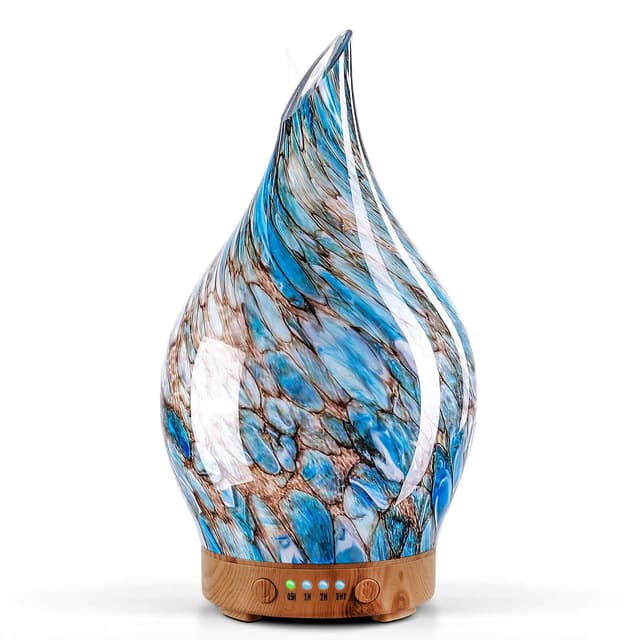 Porseme Aroma Diffuser Glas Handgeblasen Glas Diffuser Luftbefeuchter Ultraschall Leise 7 Farbwechselnde LEDs Raumbefeuchter BPA Frei