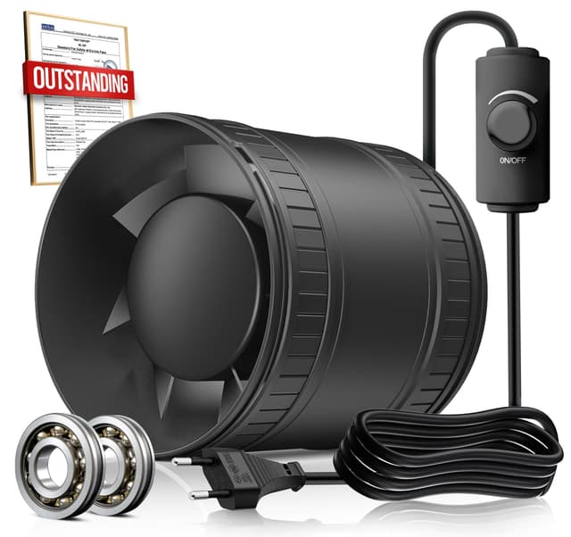 BUMSOU Rohrventilator 100 mm mit Regelbarer Geschwindigkeit 🌀 145m³/h Rauchabzug Ventilator