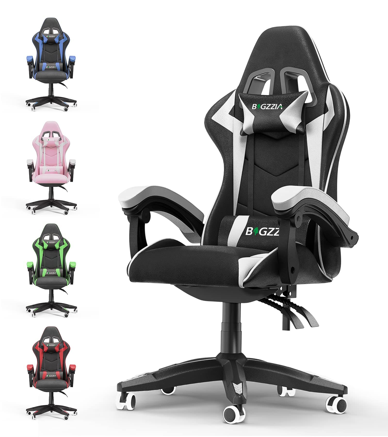 🎮 Bigzzia Gaming Stuhl Ergonomisch - Gamer Stühle mit Lendenkissen + Kopfstütze