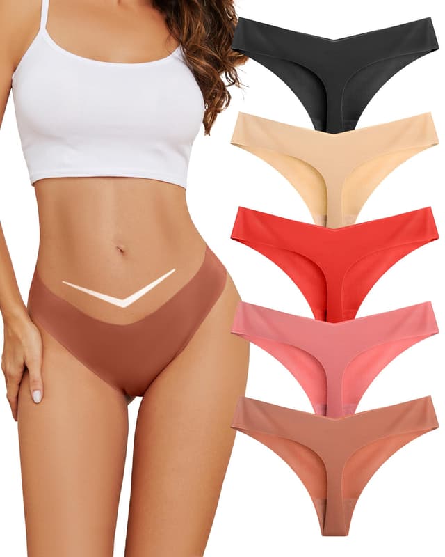 VOENXE String Tanga Damen Nahtlos, Niedrige Taille Slip Unterwäsche, Frauen Ohne Naht Unterhosen, Sexy Sport Unsichtbar Panty Mehrpack, Microfaser Atmungsaktiv Women Seamless Thong Underwear, 5er-Pack M Braun 😍🩲