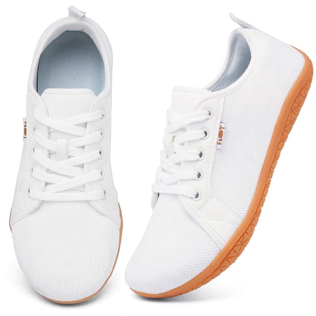 Geweo Barfußschuhe Sneaker Breite Walking Schuhe Barfuss Damen Herren Trail Laufschuhe Minimalistische Fitness Knit Unisex Weit rutschfest Zehenschuhe Zero Drop Solhe Freizeit 38 EU Weit Weiß Braune 🏃‍♂️
