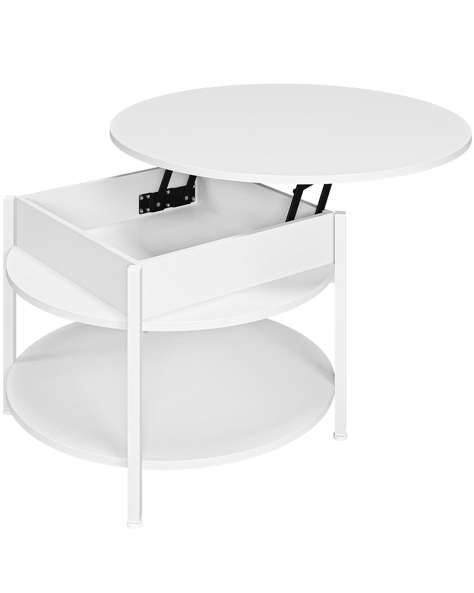 🛋️ Couchtisch Rund mit Hebeplatte, Couchtisch Höhenverstellbarer, Beistelltisch - Weiß