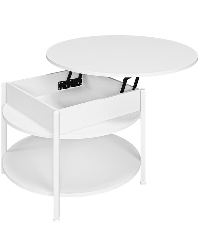 🛋️ Couchtisch Rund mit Hebeplatte, Couchtisch Höhenverstellbarer, Beistelltisch - Weiß
