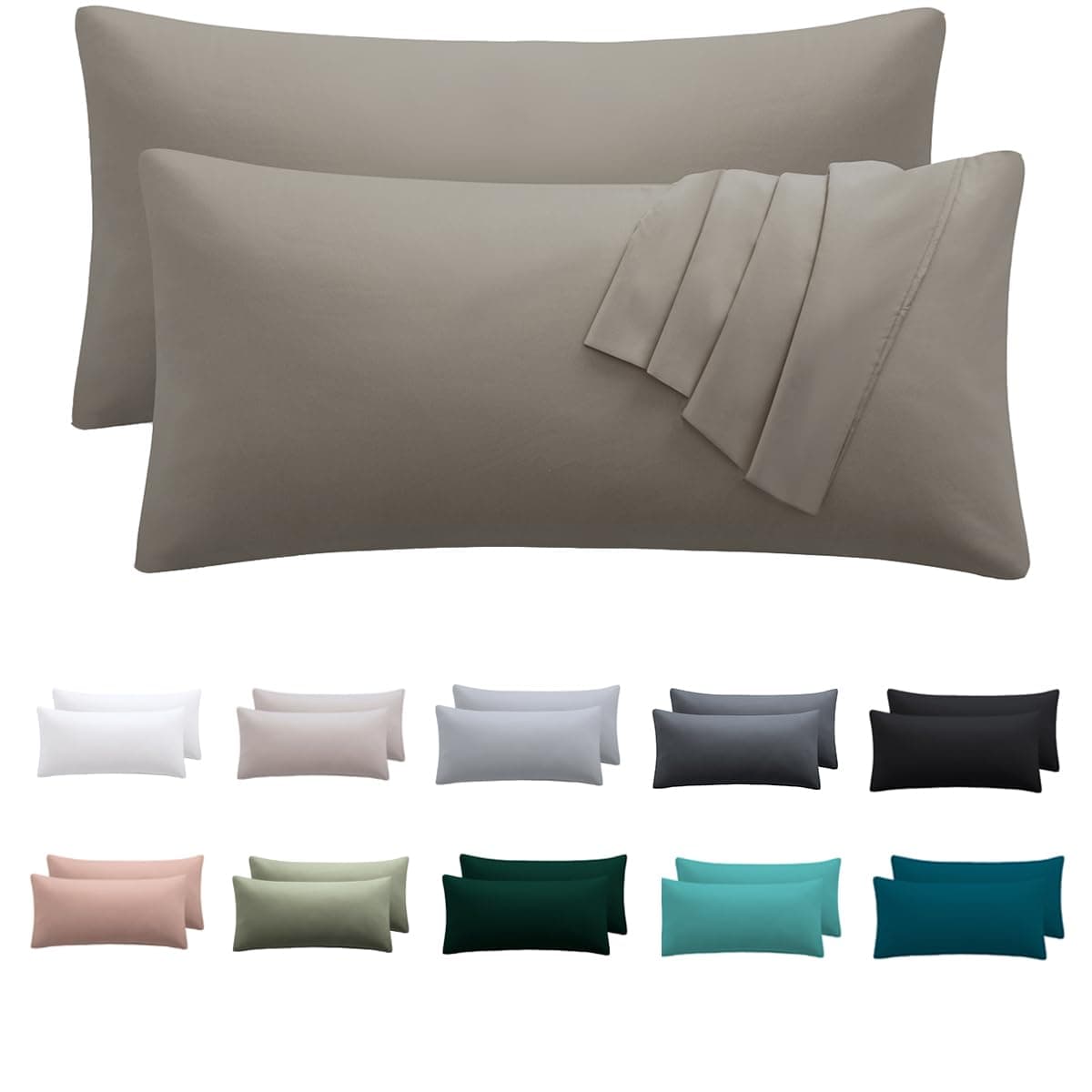 Nesture Kissenbezug 30 x 50 2er Set - Taupe 100% Mikrofaser mit Reißverschluss