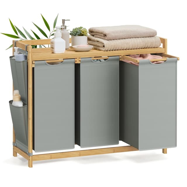 SONGMICS Wäschekorb 3 Fächer, Bambus, Wäschesammler 150 L 🧺🌿