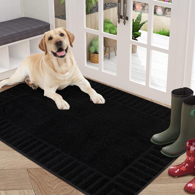 BEQHAUSE Große Türmatte Innen, super saugfähige Schmutzfangmatte, 🐾 rutschfeste waschbare Fußmatte 🧼, Schmutzfänger Teppich für Hund 🐶, Eingang, Haustür, 80x120cm, Schwarz