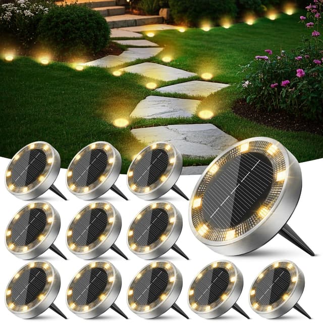 🌞 Peasur 12 Stück Solar Bodenleuchten Aussen, 8 LED Solarlampen für Außen Garten