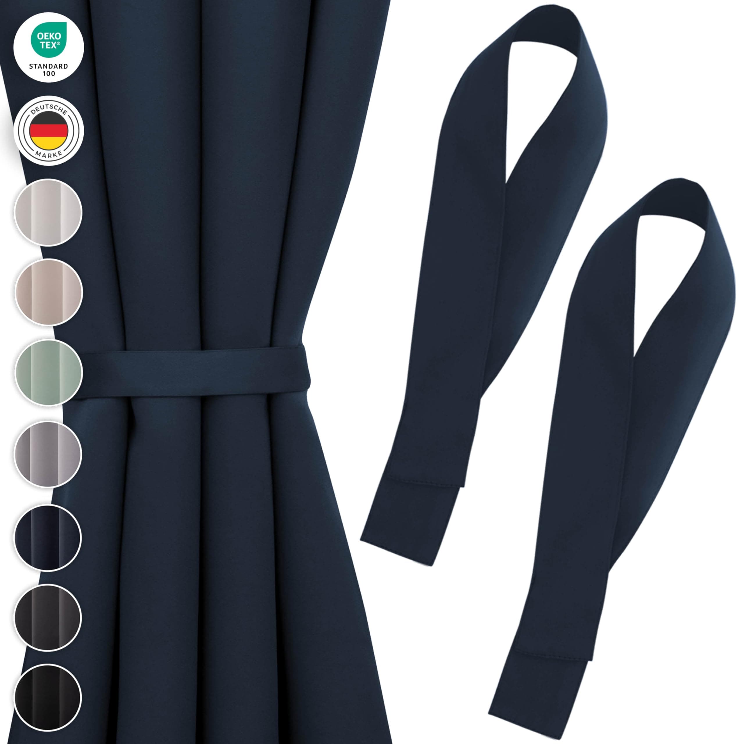 Blumtal Raffhalter für Vorhänge 2X - Vorhang Raffhalter 72x5 cm 😍 - waschbare Gardinenhalter Blickdicht - Gardinen Raffhalter für Verdunkelungsvorhänge & Gardinenschals Dunkelblau
