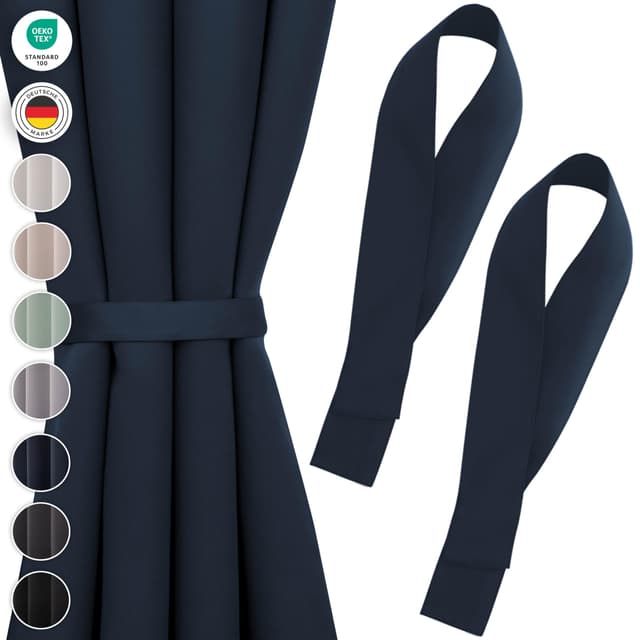 Blumtal Raffhalter für Vorhänge 2X - Vorhang Raffhalter 72x5 cm 😍 - waschbare Gardinenhalter Blickdicht - Gardinen Raffhalter für Verdunkelungsvorhänge & Gardinenschals Dunkelblau