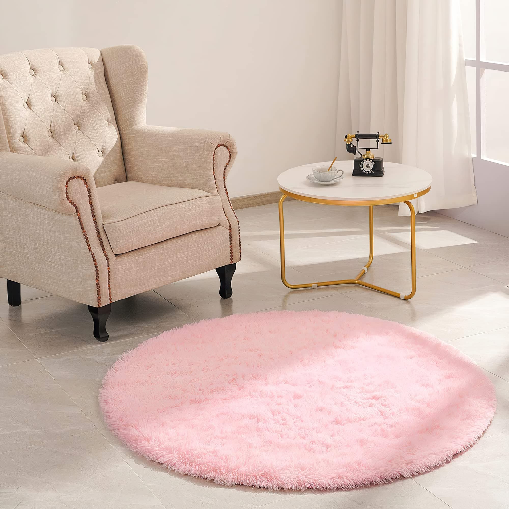 💖 VOFUSHON Schlafzimmer Shaggy Plüsch runden Teppich - Bunte Batik Faux Flauschiger Samt - Gemütliches Bettvorleger Sofa Matte 💖
