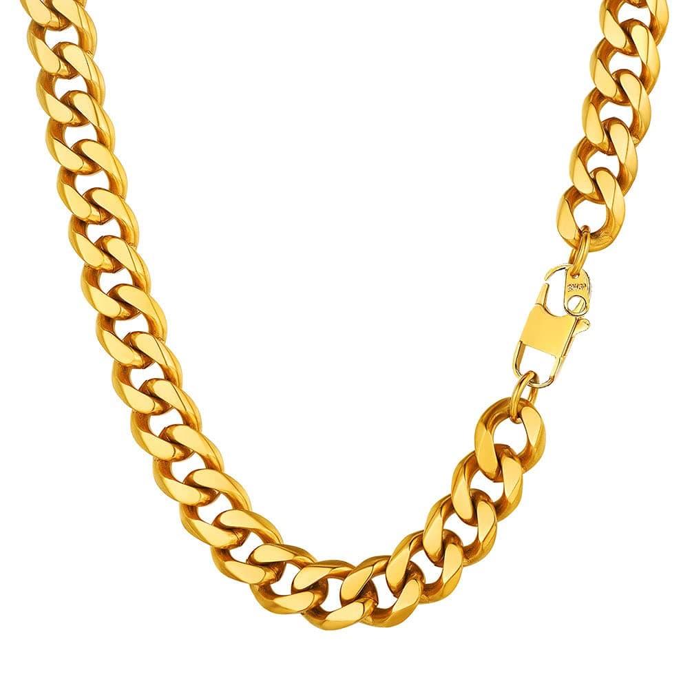PROSTEEL Herren Halskette Klassische Panzerkette 3/6/9/12mm breit kubanische Gliederkette Herren Hip-Hop Kette Cuban Chain Necklace - Gold 12mm 76.0 Zentimeter