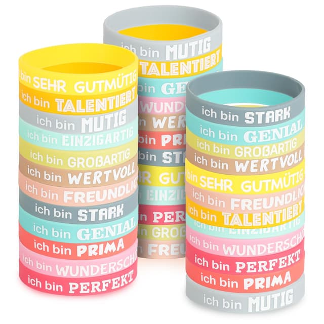 🌟 36 Stück Motivationsarmbänder für Kinder 🌈 Inspirierende Silikon Armbänder 🎁 Party Mitgebsel