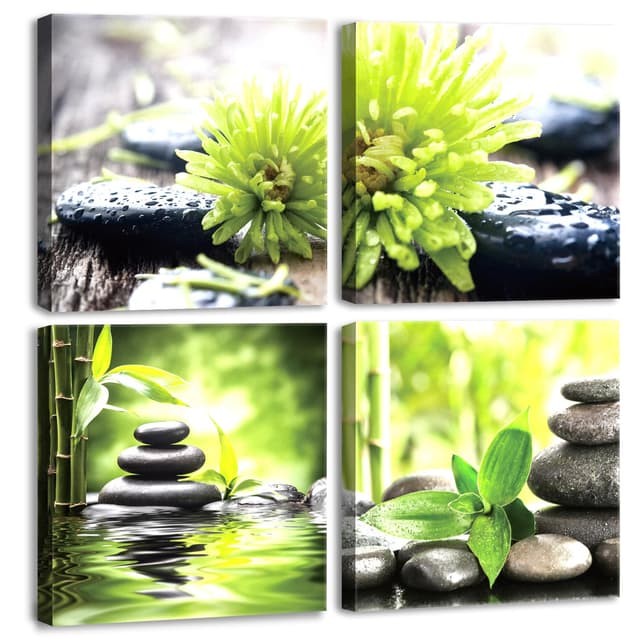 🌿 CHDITB 4 Stück Grüne Zen Wandkunst - Wellness Pflanzen Poster 🌿