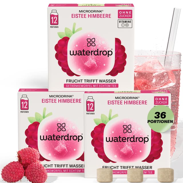 🍹 Wasserdrop® Eistee Himbeere - Zuckerfreie Drops mit fruchtigem Himbeer-Eistee Geschmack 🌿🍇