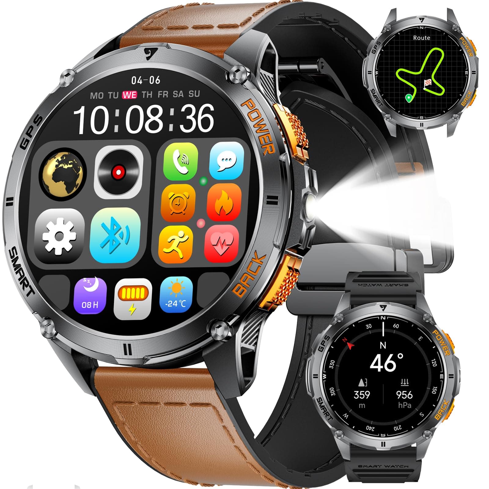 LIGE GPS Smartwatch Herren 🚴‍♂️🔦 1.43"AMOLED Smartwatch mit Telefonfunktion