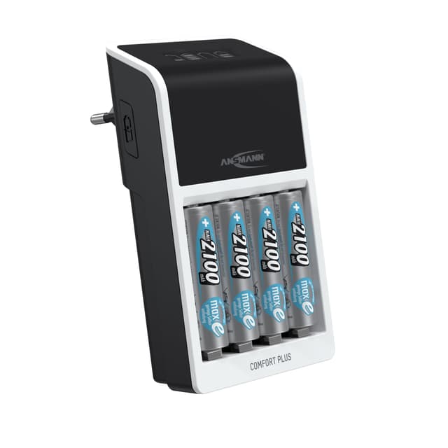 🔋 ANSMANN Comfort Plus Akkuladegerät + 4× ANSMANN AA 2100mAh Akkus 🔋